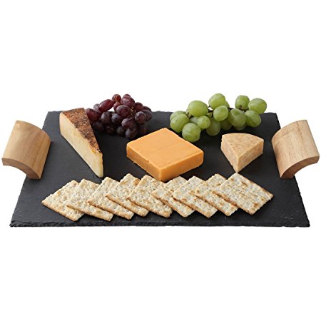 Lily's Home Rustic Slate Cheese Board with Wooden Handles and Chalk, Cheese Tray, 16 X 12 Inch.