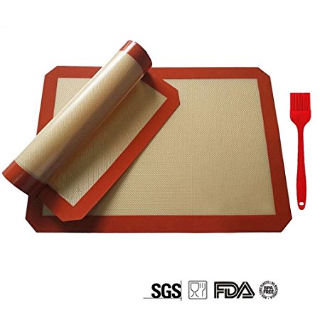 Silicone Baking Mats Non Stick - Rolling Silicone Baking Sheet, Set of 2 Cooking Mats, FDA-Approved, Size 16.5