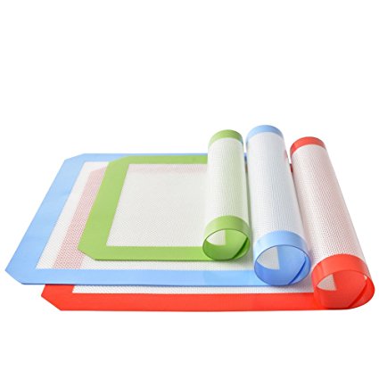 OZUZ Set of 3 Non Stick Silicone Baking Mat 2 Large for Half Sheet Liners (15 3/4 x 11 3/5) and 1 Quarter (10 1/4 x 8 2/3), Easy to Clean and Reusable, FDA Approved