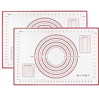 2-Pack Large Silicone Baking Mat,Pastry Rolling Non Stick Silicon Liner for Bake Pans & Pastry/Cookie/Bun/Bread Making (Red 2 PCS)