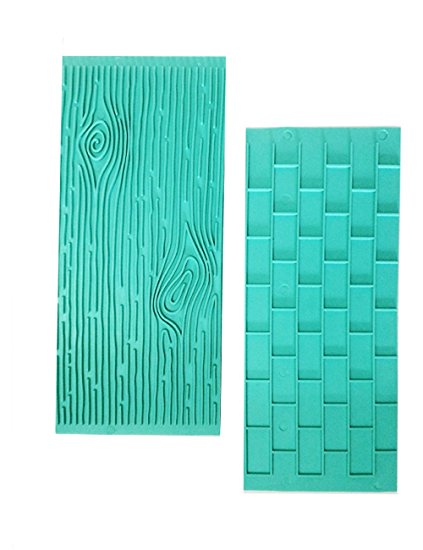 Mikiso 1202 Texture 2-Piece Mold Set Tree Bark and Brick Wall Impression Moulds Gum Paste Impression Mat Fondant Cake Decorating Supplies for Cupcake Wedding Cake Decoration(Blue)