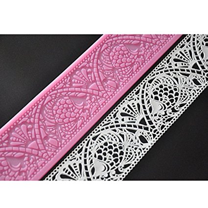 FOUR-C Baking Supplies Sweet Lace Mat Silicone Mold for Cake Decorating Color Pink