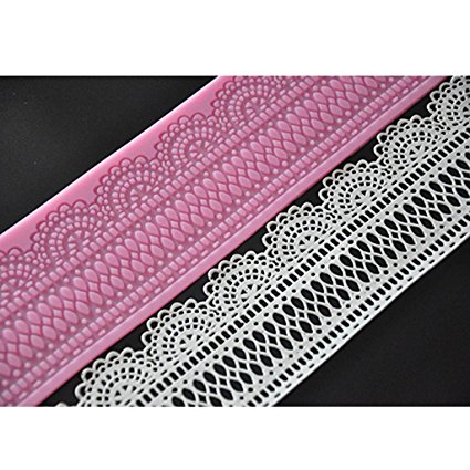 FOUR-C Lace Mat Embossing Silicone Mat Border Decorating for Cake Color Pink