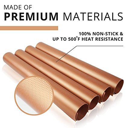 Non-stick Copper Grill & Baking Mats Set of 4, Size – 15.75x13 Inch (Gold)