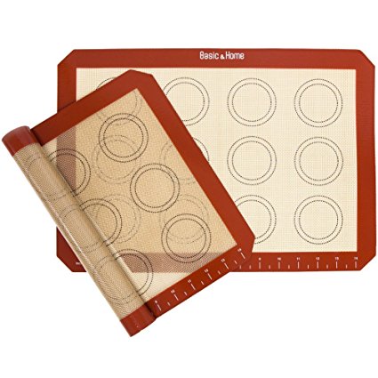 Basic & Home Non-Stick Silicone Baking Mats with Measurements for Cookie sheets, 2 Pack