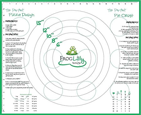 FrogLilly Extra Large Non Stick Silicone Pastry Mat for Rolling Dough - Non Slip Fondant & Baking Sheet with Measurements and Perfect Pizza & Pie Crust Recipes - Best Kids Playdough Craft Counter Pad!