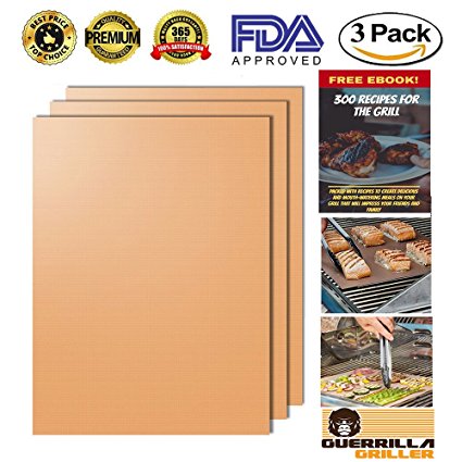 Gold Grill Mat Set of 3 - HOLIDAY DISCOUNT- Premium Nonstick Reusable BBQ Grill & Baking Mats, Heavy Duty Easy to Clean Mats Work on Gas, Charcoal, Electric, Oven & more. – 15.75 x 13 inches