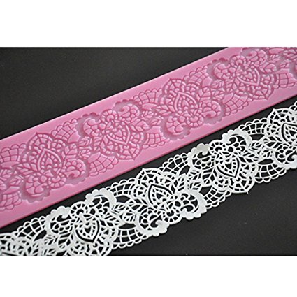 FOUR-C Lace Silicone Mat Cake Decor Pad Side Decorating for Cake Color Pink