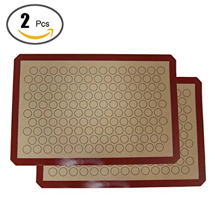 2 Pcs Silicone Baking Mat Sheet Liner Non Stick Set Pack Piece Heat Resistant for Bake Pans Rolling Macaron Pastry Cookie Bun Bread Microwave Toaster Oven Tray Pan with Measurements