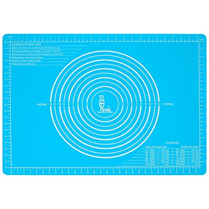 Non-slip Silicone Pastry Mat with Measurements Extra Large （25.4''×17.7''） for Dough Rolling Baking Mats, Table/Countertop Placemats and Non Stick Fondant/Pie Crust Sheet By Super Kitchen (1, blue)