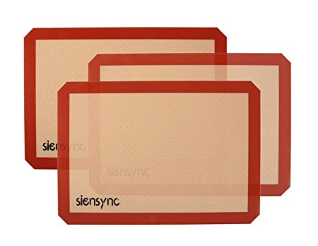 Siensync Silicone Baking Mat - 3 Set of 11.5 x16.4 Inch Half Sheet Calories Reduce Cookie Mat, Non-Stick Heat Resistant Cooking Mat for Oven / Microwave / Dishwasher / Freezer