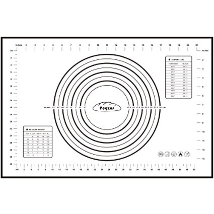 Pastry Mat Large 23.6’’ x 15.7’’ - PEGZOS Non-Slip Silicone Fondant Sheet, Sticks to Countertop, Mother's Day Gifts, Perfect for Rolling Dough