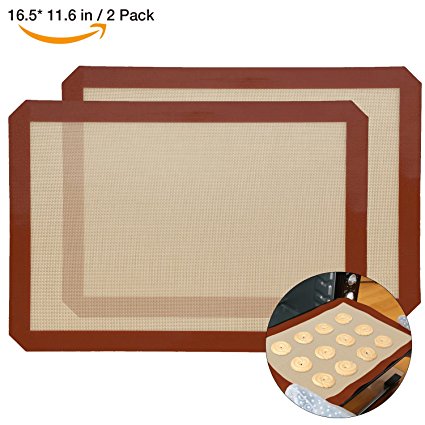 Silicone Baking Mat, Non-stick And Eco-Friendly, Food Grade Heat Resistant, Non-toxic For Oven Baking, 16.5x11.6 inch HB-LONG/ Red / 2 Pack