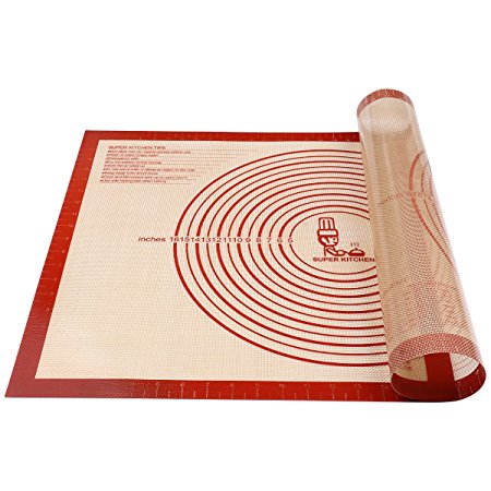 Non-slip Silicone Pastry Mat Extra Large with Measurements 28''By 20'' for Silicone Baking Mat, Counter Mat, Dough Rolling Mat,Oven Liner,Fondant/Pie Crust Mat By Folksy Super Kitchen (2028, red)