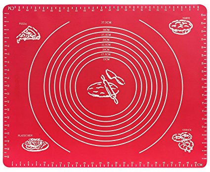 Nuovoware Pastry Mat, 19.3 x 15.5 Inch Food Grade Soft Silicone Non-slip Pastry Fondant Work Mat with Measurement for Rolling Dough, Stick to Countertop, BPA Free, Red