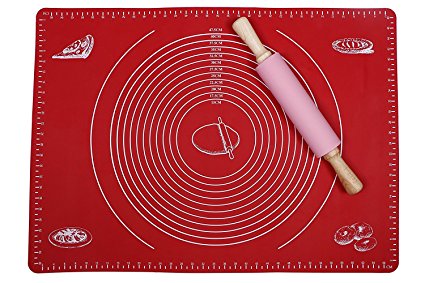 Webake Silicone Pastry Mat, Baking Mat, Rolling Dough with Measurements (Red 27.5 X 19.6inch)