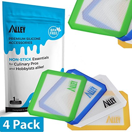 Silicone Alley, 4 Non-stick Silicone Mat Pad, Small Rectangle 5 X 4 Inch, Assorted Colors