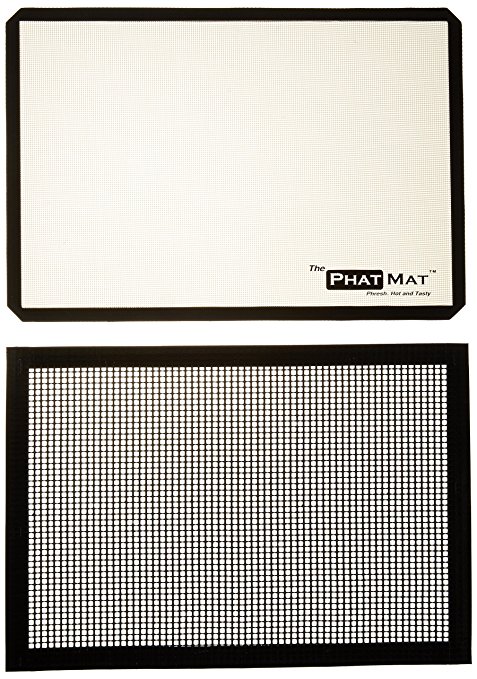 PhatMat Silicone Baking Mat (2 pack) plus (1) Grill Mat-Half Sheet, Silicone liner for Bake Pans & Grills-Pastry,Cookie,Bread Making