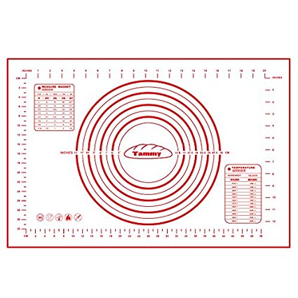 Silicone Pastry Mat, Tammy Non-slip Baking Mat, Counter Mat, Dough Rolling Mat, Fondant/Pie Crust Mat, (23.62'' x 15.74'', Red ) (Red)