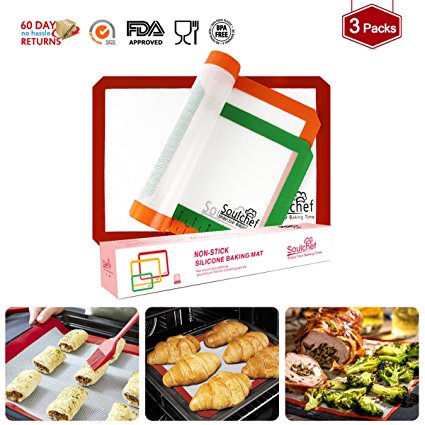 Silicone Baking Mat, Silicone Mats Baking Sheets of 3 Sets Silicon Liner Non Stick Baking Mats with 2 Half Sheet Liners(16.5