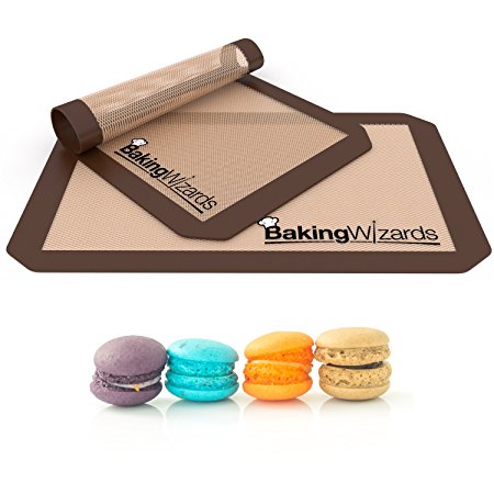 Baking Wizards Silicone Baking Mat - Non Stick Bakeware - Best for Cookies, Pretzels, Pizzas & More Large Enough for Almost Any Cooking or Pastry Need Perfect Fit for Half Size Baking Sheet, 2 Piece