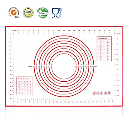 HANWELL Silicone Baking Mat 23.6''×15.7'', Non-Stick & Heat Resistant Pastry Rolling Pad, Professional for Macaroon/Cookie/Pizza/Bun/Bread Making (Red)