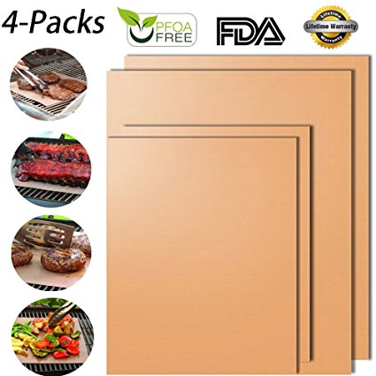 LCHUANG Copper Grill Mat - Copper Mat BBQ Baking Mat, Reusable 100% Non-Stick BBQ Grill Mat, Easy to Clean- PTFE Teflon Fiber Grill Roast Sheets for Gas, Charcoal, Electric Grill (Copper-Set of 4)