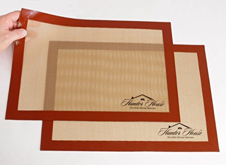 Silicone Baking Mat. Professional Grade Non Stick Silicon Liner for Bake Pans & Rolling. 16.53 inches by 11.6 inches. 2 Pac Fits half size baking sheets. Food Safe.