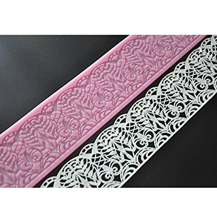 FOUR-C Baking Decorating Embossing Silicone Mat Lace Cake Pad Color Pink