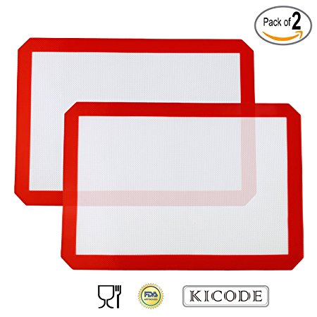 Kicode - 2x Silicone Baking Mat - Healthy Cooking - Food-Safe Certified - Oven Tray Liners and Cookie Sheets - Reusable (Red)