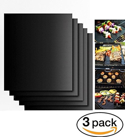 Grill Mat Non-stick BBQ Grill & Baking Mats Reusable and Easy to Clean Works on Gas, Charcoal, Electric Grill 13 inch Set of 3(Black)