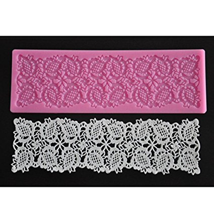 FOUR-C Lace Silicone Mat Baking Decorating Pad Fondant Cake Mold Color Pink