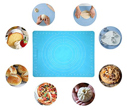 NEW JJMG Non-Stick Rolling Silicone Rubber Baking Mat for Cookies, Pasta, Pizza, Cakes and Pastries with Measurements (Blue 20