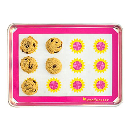 Cute Silicone Baking Mat - Sunflower Design, Yellow & Pink Half Sheet Nonstick Baking Mat - 16 1/2