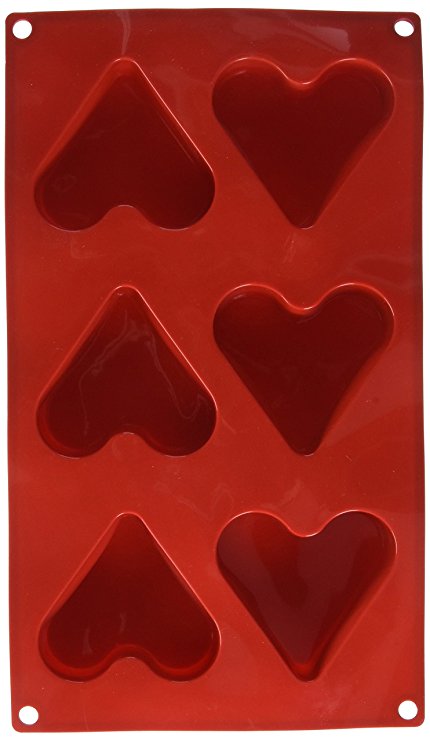 Excellanté 6 Cavities Heart High Heat Silicone Baking Mold, 4.4 oz, Red