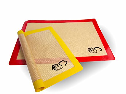 AR's Kitchen Silicone Baking Mat - Set of 2 (NEW DESIGN) - Premium Grade - Non Stick - Best Professional Baking Half Sheets 16.5 x 11.6