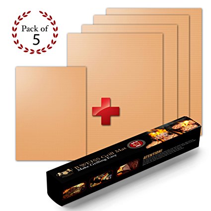 B. WEISS Copper Grill Mat Set of 5 - Non-stick BBQ Grill & Baking Mats - Golden Grill Mats & Bake Mats Reusable & Easy to Clean - grill mat as seen on tv 4 large mat and 1 small for the go.