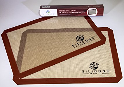 Silicone World - Professional Grade Silicone Baking Mat - Incredible Reusable 2-Pack, Durable, Non-stick Fiberglass 11-5/8â X 16-1/2â Oven Sheets, Eco-friendly, Non-toxic and BPA-free