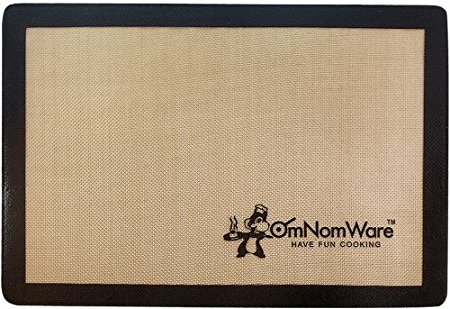 OmNomMat Silicone Baking Mat - Professional Grade Cooking Bakeware - Non-stick Baking Sheet Oven Liner Makes Baking Cookies, Pastries, & Candy Easy & Fun - Large Half Sheet 16 1/2 x 11 5/8 Inch Pad - Reusable - Easy To Clean