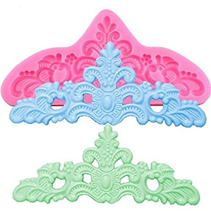 VALINK Princess Crown Shaped Silicone Lace Mat Baking Mats Gumpaste Fondant Lace Mold Bakeware Sheet Cake Border Brim Decorating Molds Baking Pastry Tools Sugar Craft Chocolate Fimo Clay Moulds