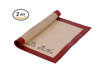 [2 Pack] Dr Butler Non-Stick Silicone Baking Mat With Measurement, 16.5 x 11 Inches Red Baking Cookie Sheets