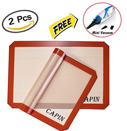 CAPIN Non-stick Silicone Baking Mat Set, Half Sheet Size for Baking Cookies, Pastry, Macaron, Work Great with Oven (11-5/8