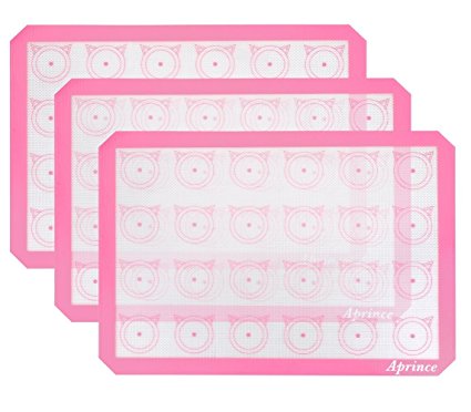 Aprince Silicone Baking Mat Set of 3 Half Sheets for Macarons - Non Stick Cookie Sheet Professional Grade (3) (Pink)