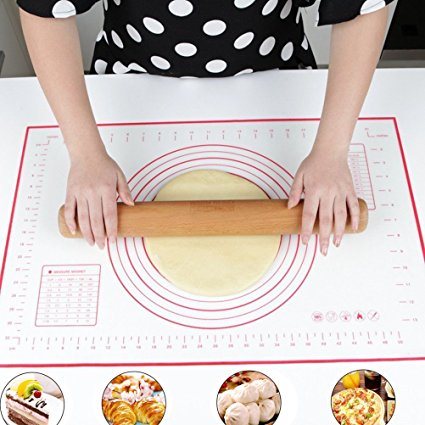 ZCHING Silicone Pastry Mat with Measurement Not-Slip Rolling Dough Mats for Baking 24“ x 16” (red)