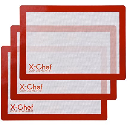 X-Chef Silicone Baking Mats Sets of 3, Silicone Sheets for Cookie Baking Cooking Mat Liner Reusable Non-Stick FDA Approved for Oven Cookie Bread Cutting Board (16.5 X 11.6 inch)