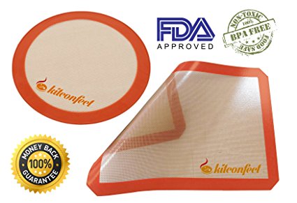 Silicon Baking Mat by Kitconfect – Eco-friendly Food Grade Material – Microwave, Freezer,Dishwasher Safe, Non-stick. Ideal for Rolling,Kneading dough,pizza pan Candies,or Chocolate. Set of (2)