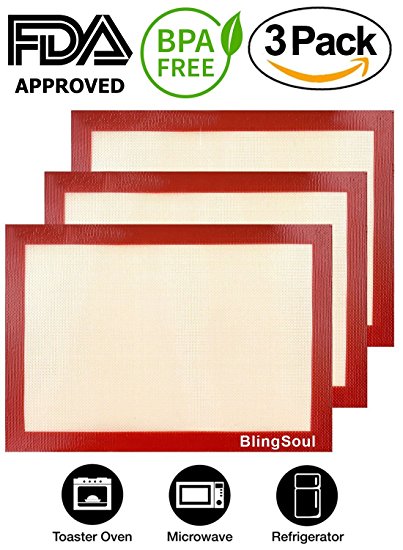 Silicone Baking Mats Sheets – Reusable Non Stick Oven Liners Flexible Rolling Cookie Sheet Set, BPA Free, FDA Approved(Set of 3 Pcs)