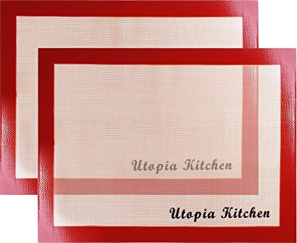 Silicon Mat for Baking and Cooking - 2 Pack - Red - Professional Grade Non-Stick - Best for Cookies, Pizzas, Pretzels and More - by Utopia Kitchen