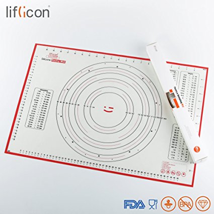 Liflicon Silicone Pastry&Dumpling Mat with Measurements, 23.6'' x 15.7'' Non-Slip Counter Mat, Oven Liner,Fondant/Pie Crust Mat, Nonslip Antimicrobial Heat Resistant-Red