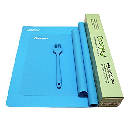 Greeye Nonstick Multi Purpose Silicone Pastry / Baking / Table /Place Mat +Gift Box 2pack- Extra Large size 15.75''x23.6'' Medium Size 11.8''x15.75'' Blue - Silicone Brush Included